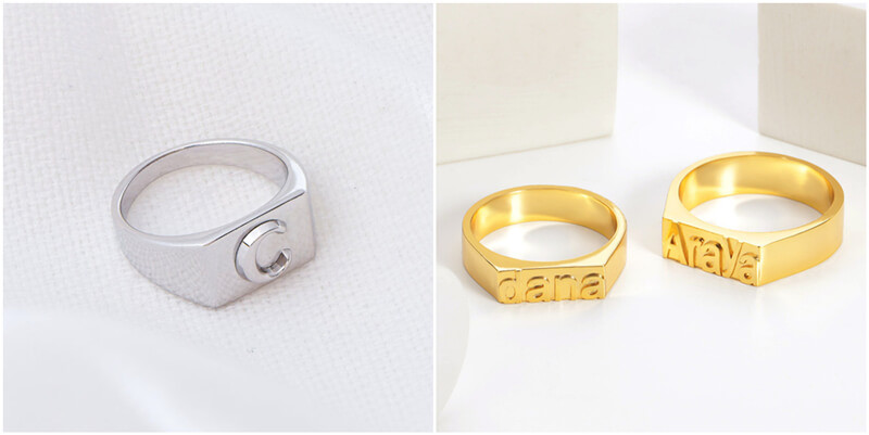 personalized diamond cut cursive word ring wholesale custom diamond accented gold name rings bulk